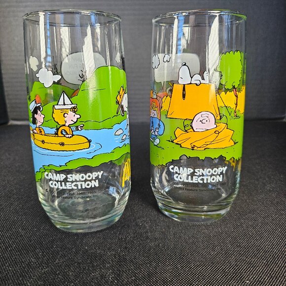Set Of Two Vintage 1983 McDonald's Camp Snoopy Themed Tall Drinking Glasses - Picture 4 of 8